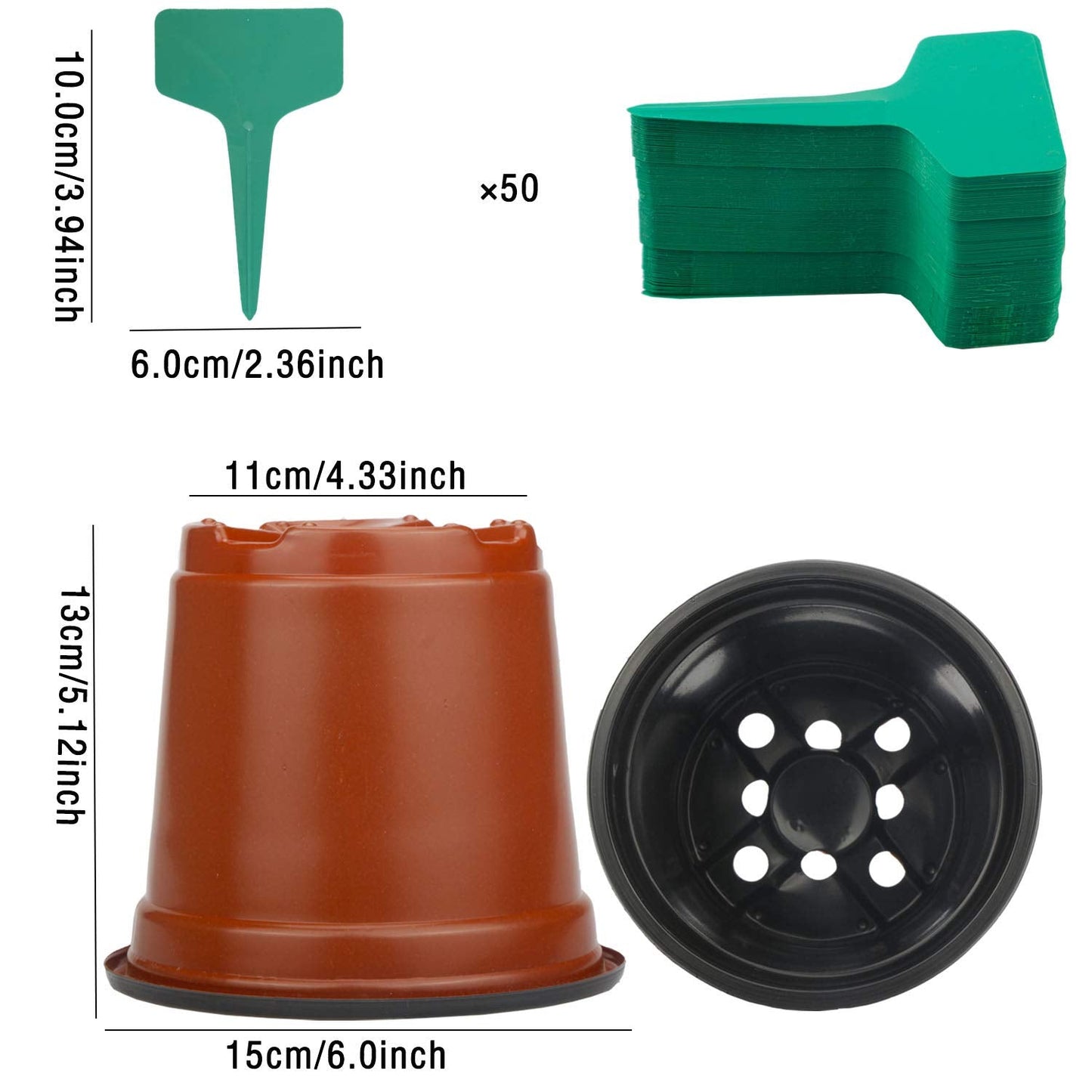 AMAZING TIME 200 Pack 6'Plastic Plant Nursery Pots for Seedling & Cutting, Plant Seed Starting with 50 Pcs Green Plant Labels