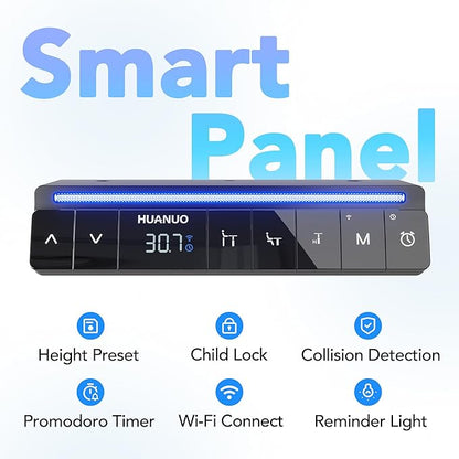 HUANUO AI-Powered Electric Standing Desk with Smart APP, Work with Alexa & Google, Adjustable Height, 6 Memory Settings, Sedentary Reminder, Ergonomic Sit-Stand Desk, 32-inch, Light Walnut