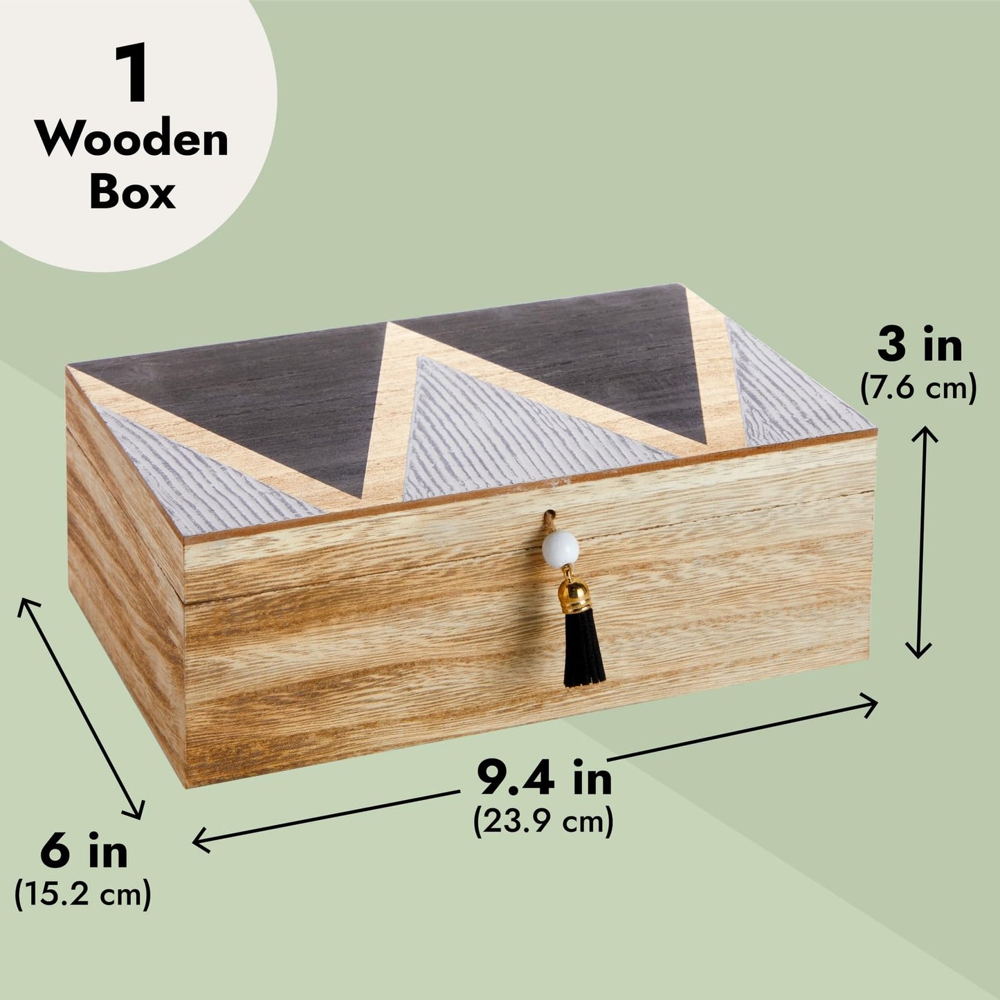 Juvale Wooden Box with Hinged Lid - Jewelry Storage for Rings & Trinkets - Decorative Storage Box for Coffee Table & Nightstand - 9.5 x 5.9 x 3.2 in, Pack of 1, Brown
