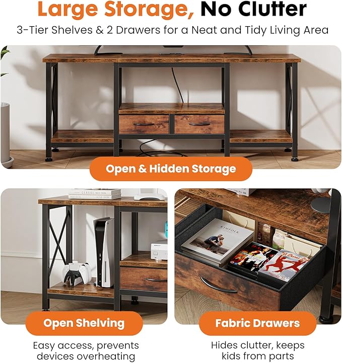 DUMOS 55” TV Stand with Power Outlets, Entertainment Center