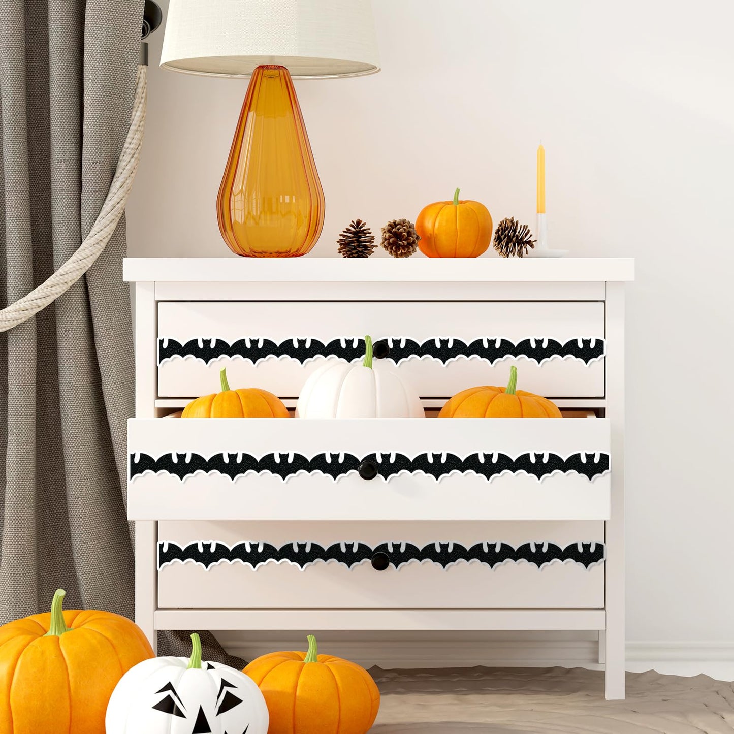 Whaline 65.6Ft Halloween Bulletin Board Border Glitter Black Bat Die Cut Trim Border Roll for Spooky Chalkboard Wall Decor