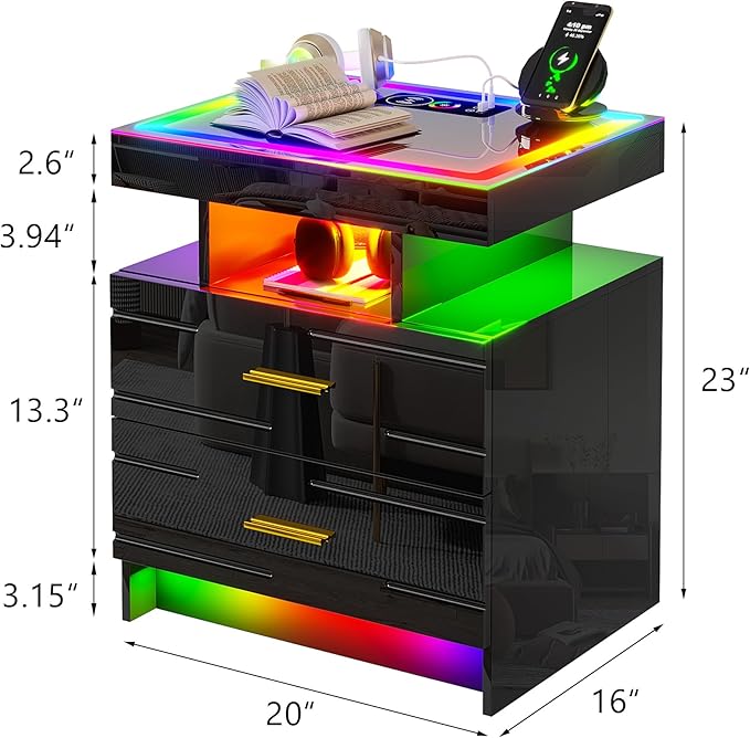 HNEBC LED Nightstand Set of 2