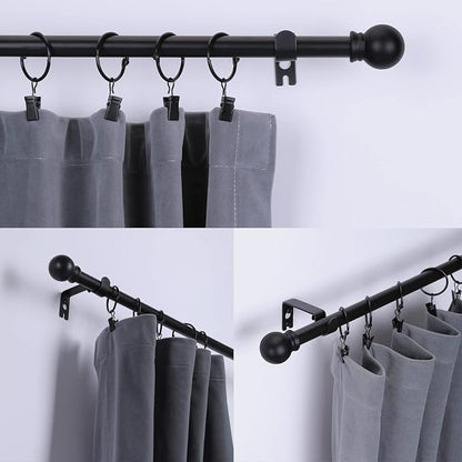 Thestoa 2 pack Black Curtain Rods for Windows 48 to 92 inch, Adjusts Length by Splicing, 5/8" Diameter Matte Black Small Curtain Rods for Bedroom, Living Room, Kitchen, Outdoor, Farmhouse
