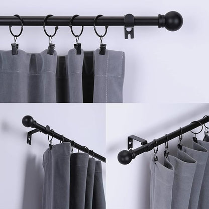 Thestoa Black Curtain Rods 2 pack for Windows 30-62 inch Adjusts Length by Splicing, 5/8" Diameter Matte Black Small Curtain Rods for Bedroom, Living Room, Kitchen, Outdoor, Farmhouse