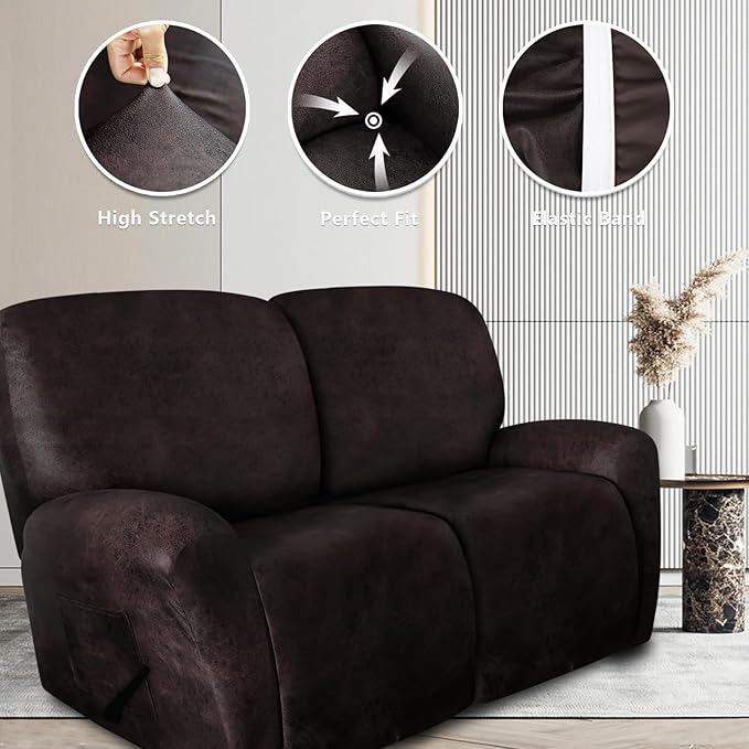 ANARACHON Leather Look Loveseat Recliner Covers Stay in Place 6-Piece Recliner