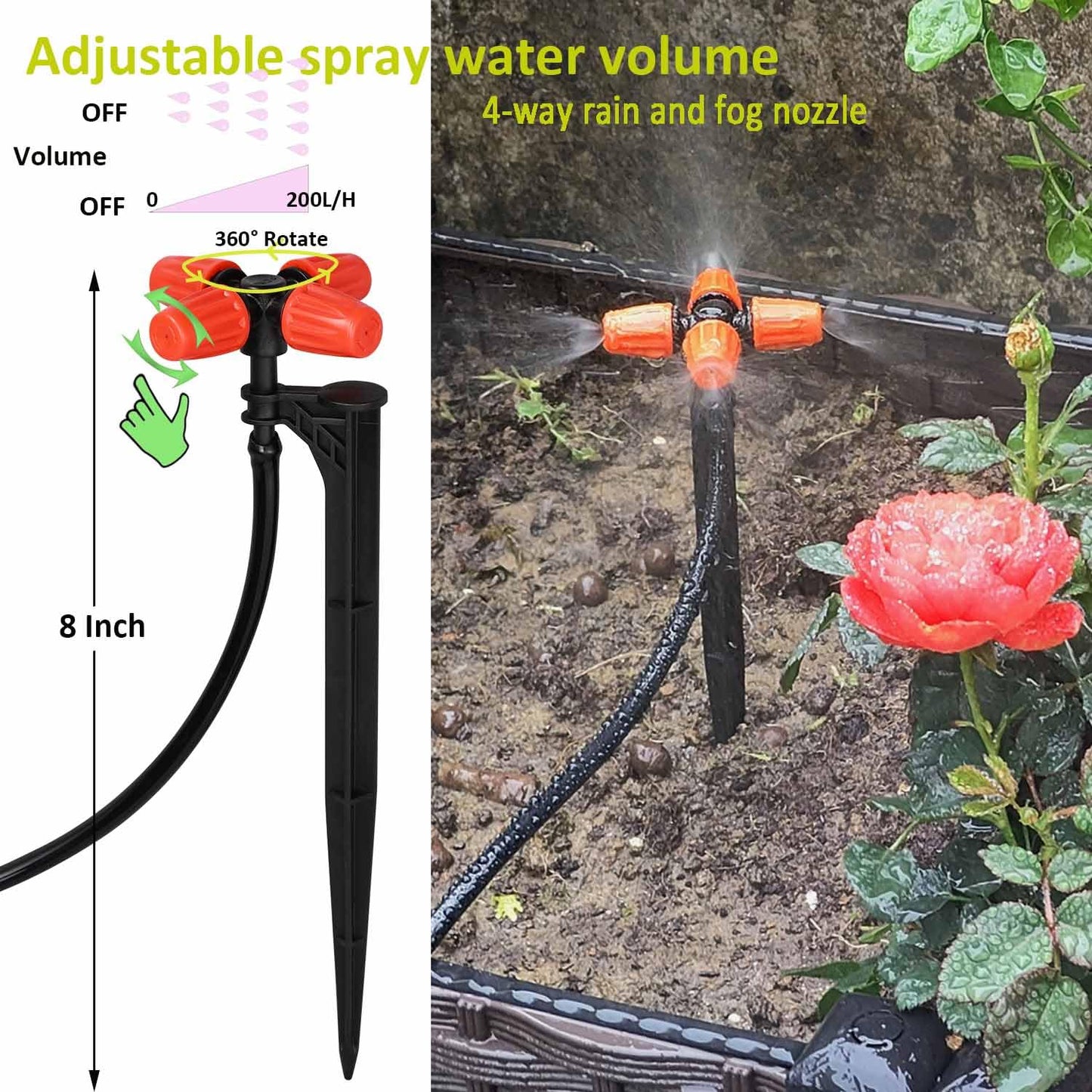 160Ft Drip Irrigation System with Water Timer for Garden, Main Water Hose ID 1/2inch 30Ft, 1/4in 130Ft, Sufficient Water Pressure, Irrigation Dripper Waterflow Evenly, Easy DIY Garden Watering System