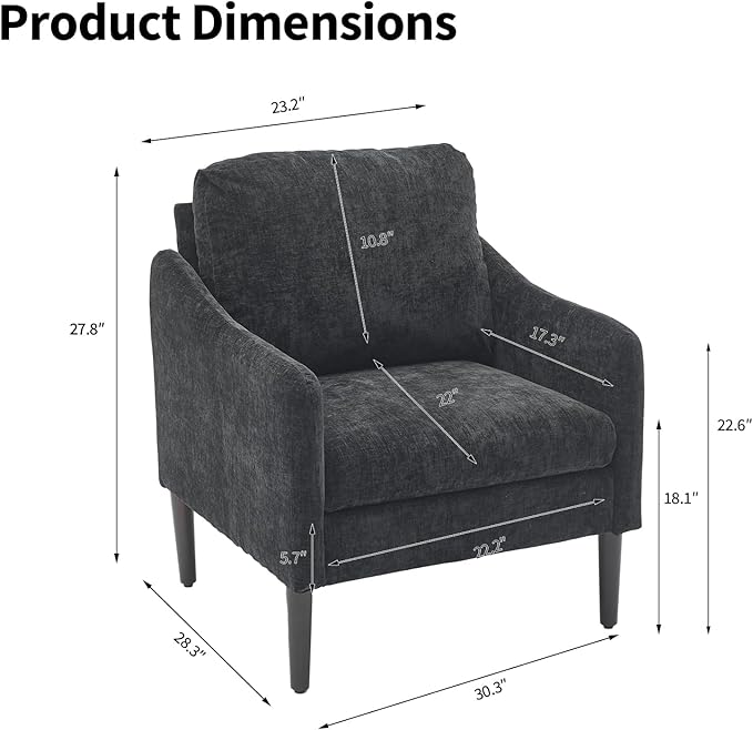 2PCS Mid Century Modern Accent Chair, Chenille Fabric Armchair