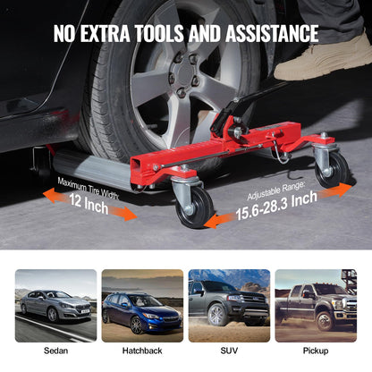 VEVOR Wheel Dolly, 1 Piece Wheel Dolly Car Skate, Heavy Duty Vehicle Positioning with Ratcheting Foot Pedal, Ratchet Type Tire Skate Tire Jack for Car Truck RV Trailer, 1500 LBS