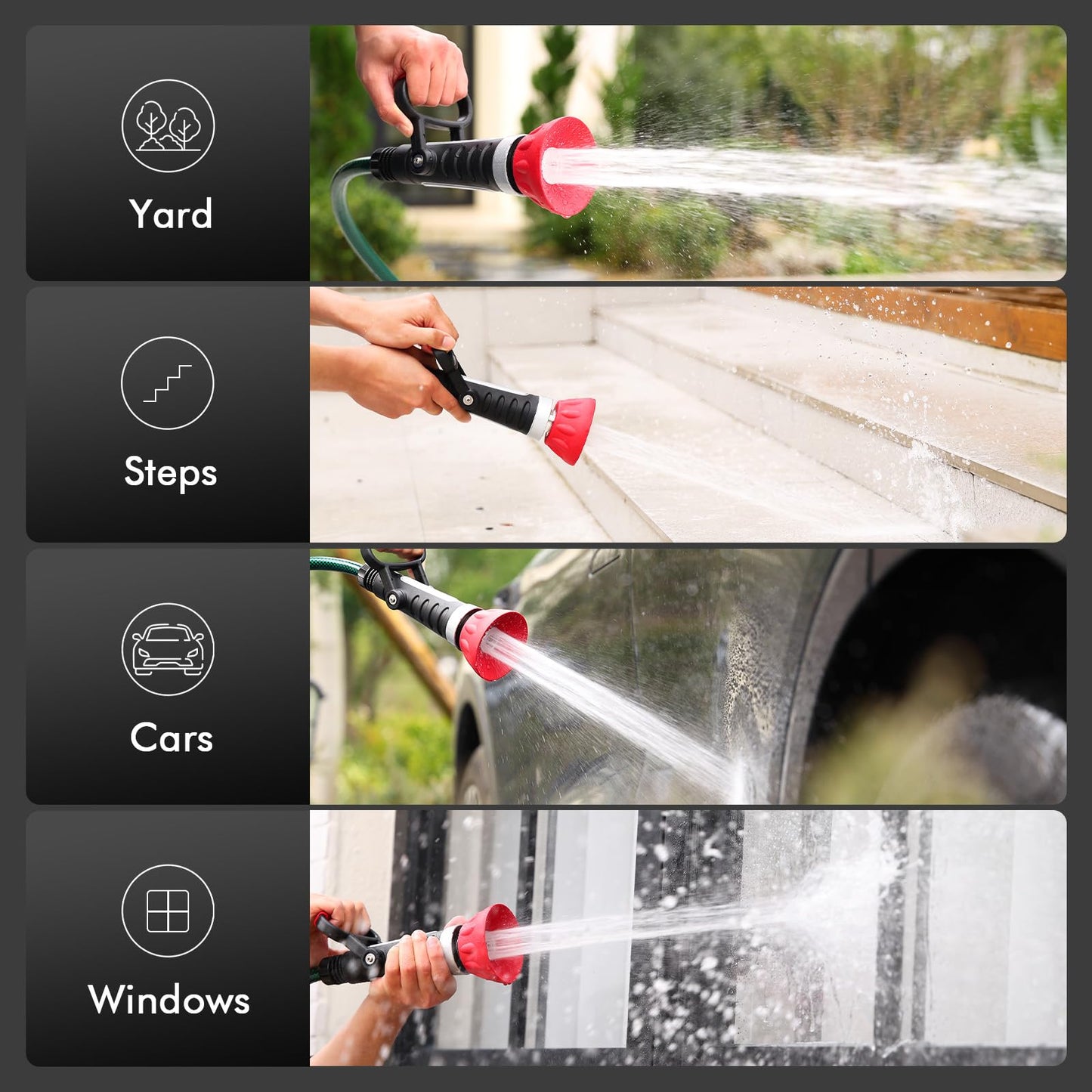 RESTMO Heavy Duty Garden Hose Nozzle, Classic Fireman Style Grip Nozzle with Large Lever Handle, High Pressure Twist Nozzle with Adjustable Spray Patterns for Watering Lawn and Garden, Washing Car