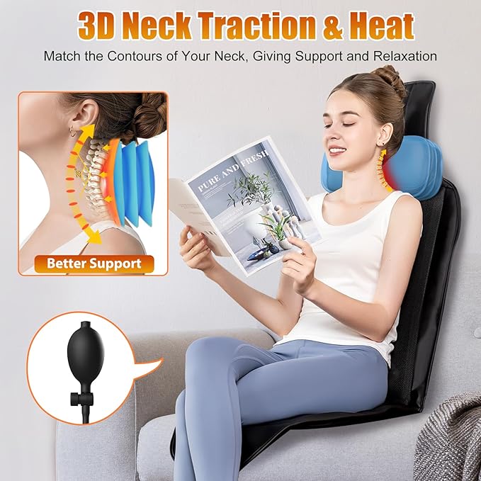Shiatsu Back Massager with Heat, Massage Chair Pad for Full Back, Chair Massager with Neck Support Suitable for Office/Home,Gift for Father/Mother/Christmas