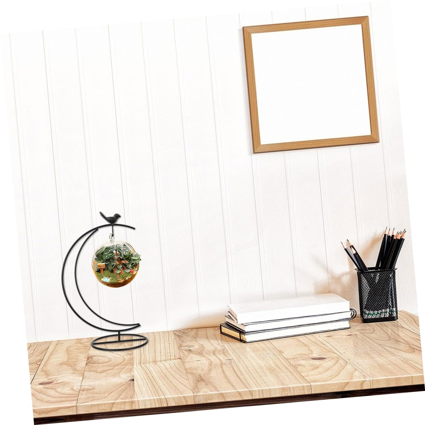 Garneck Moon-shaped Bird Iron Frame Display Stand for Indoor Decor Plant Terrarium Stand Ornament Hanger String
