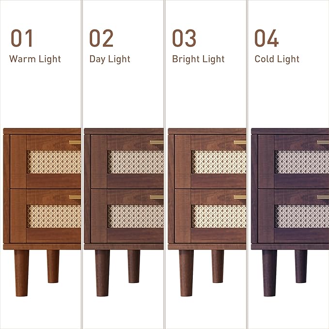 Merax Rattan TV Stand with LED Lights, Solid Wood Feet, Living Room, Bedroom