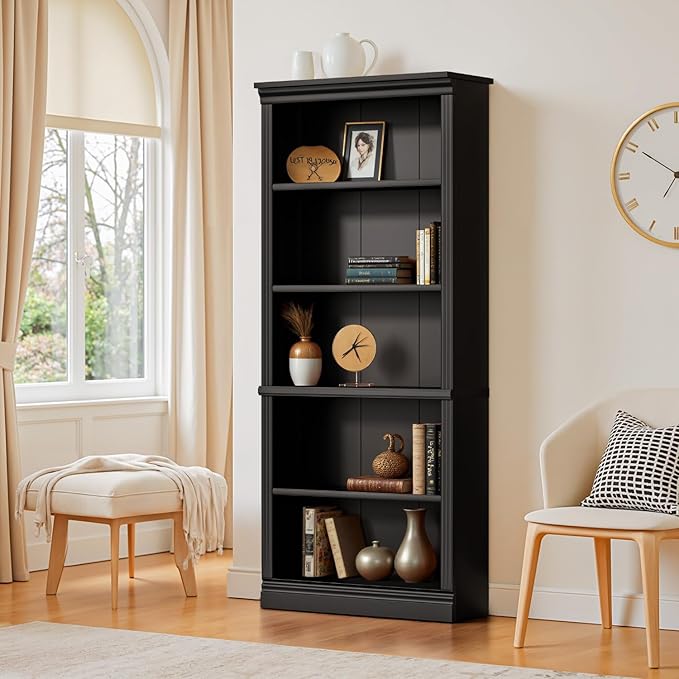 Furniwell Bookcase Bookshelves, 5-Shelf Tall Bookcase 71" Wood Open Display