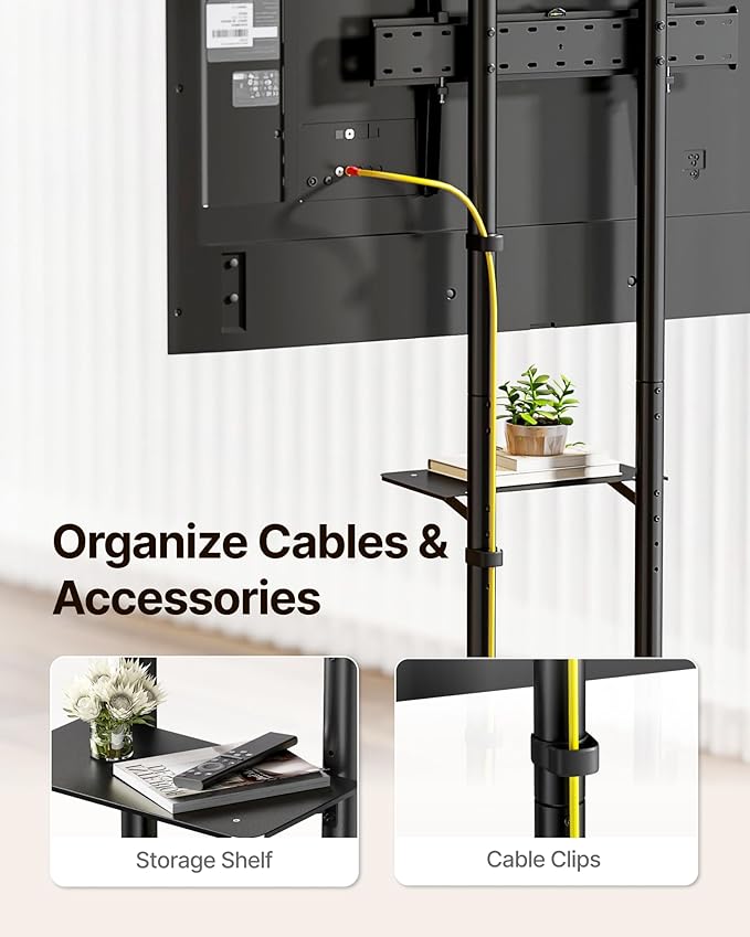 Heavy-Duty Rolling TV Stand for 32–85" Screens — Supports 187 lbs, Stable
