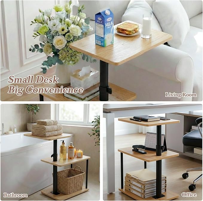 Faesun 360° Swivel Side Table for Height Adjustable, C Shaped End Table for