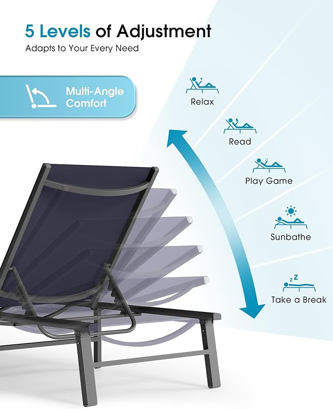 Ciokea Foldable Outdoor Lounge Chair, No Assembly Patio Chaise Lounge Outdoor