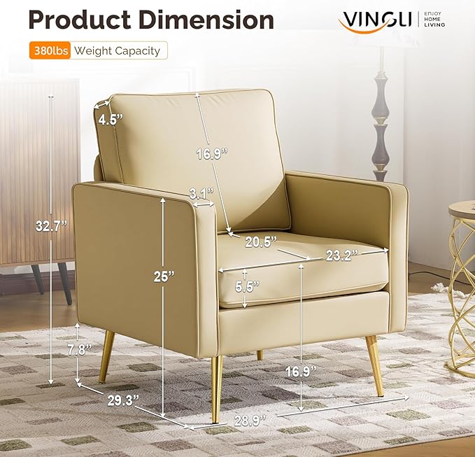 VINGLI Modern PU Leather Accent Chair, Single Sofa Chair