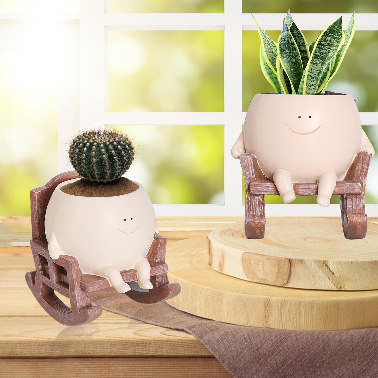 QIAOLY Rocking Chair Face Resin Planter Pot with Drainage Cute Flower Pots for Succulents Plants Live Indoor Outdoor Planters for Houseplants Gift Small (Small)