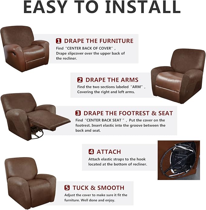 ANARACHON Recliner Chair Covers Leather Like, 4 Pieces Recliner Cover,