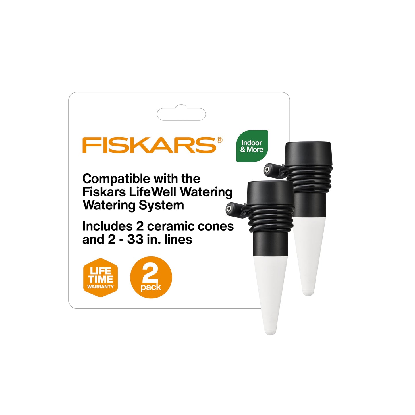 Fiskars LifeWell Watering Cone Set, 2-Pack, Add-On for LifeWell Watering System, Ceramic Cones with 33" Hose