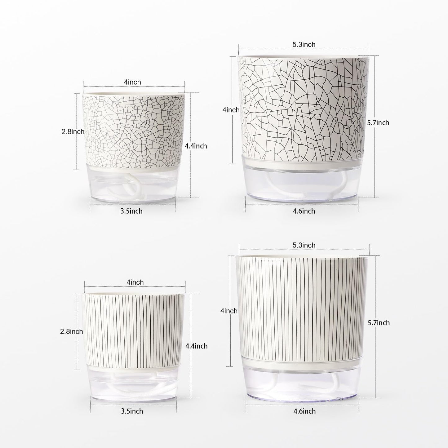 Etvski Self Watering Pots for Indoor Plants, 5 & 4 Inch Stylish Flower Pots, Set of 4 Modern Planters with Self-Watering Feature (Mixed Colors)