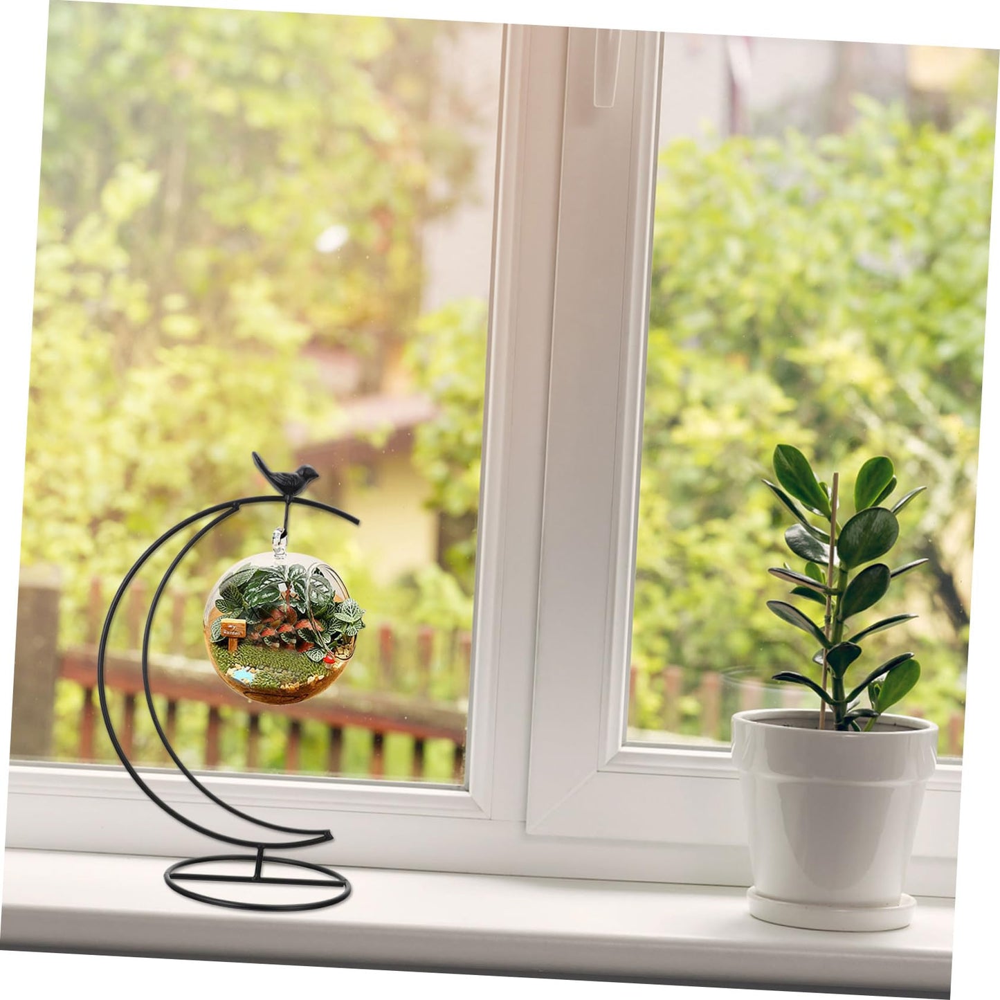 Garneck Moon-shaped Bird Iron Frame Display Stand for Indoor Decor Plant Terrarium Stand Ornament Hanger String
