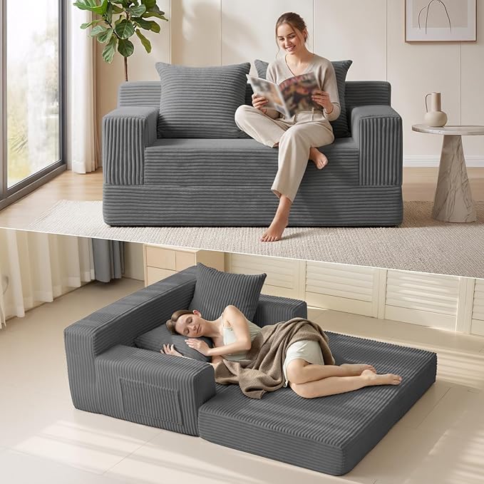 Erament Convertible Sofa Bed, Loveseat Folding Floor Futon Sleeper Sofa Couch