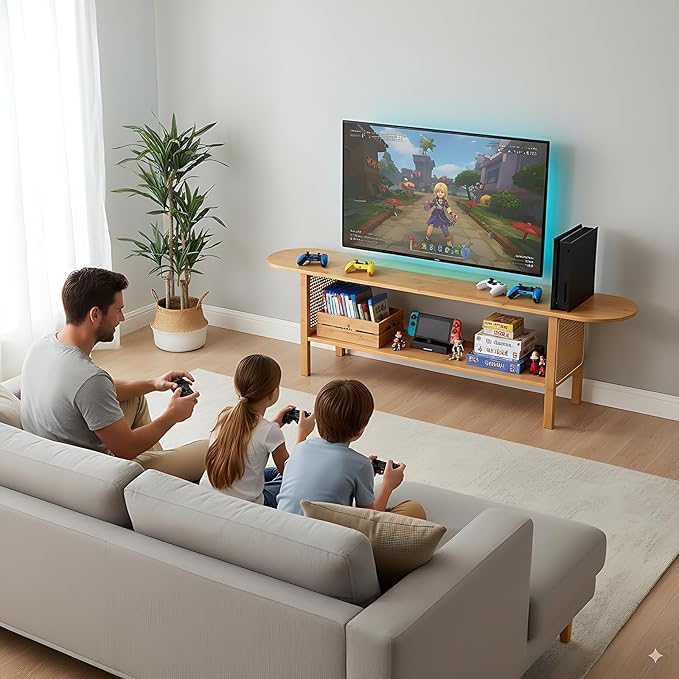 Tiita TV Stand with Storage for TVs up to 65'', Bamboo TV Console Entertainment