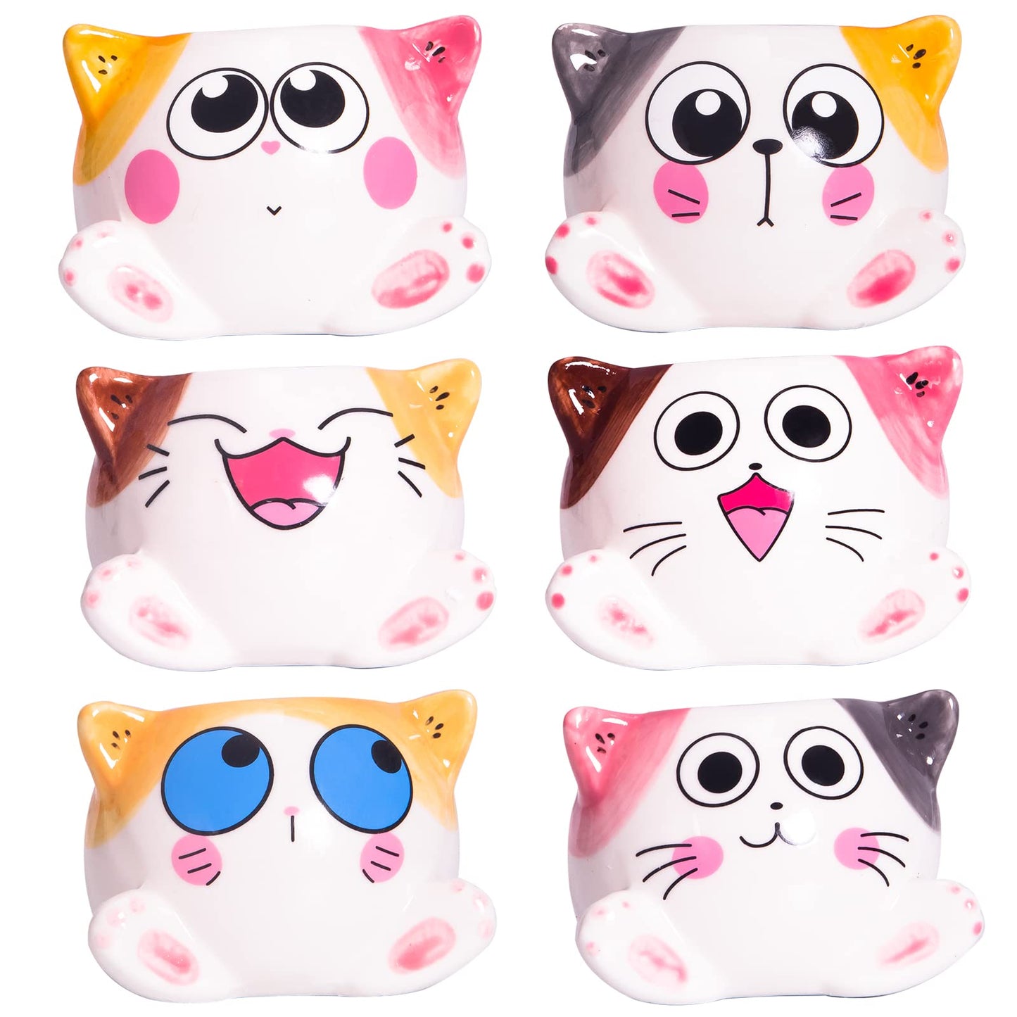 YINUOWEI Cute Succulent Pots with Drainage Cat Planters for Indoor Plants 3.4 Inch Tiny Animal Planters Mini Cat Pots Small Ceramic Flower Pot Cartoon Cactus Plant Pots Set of 6