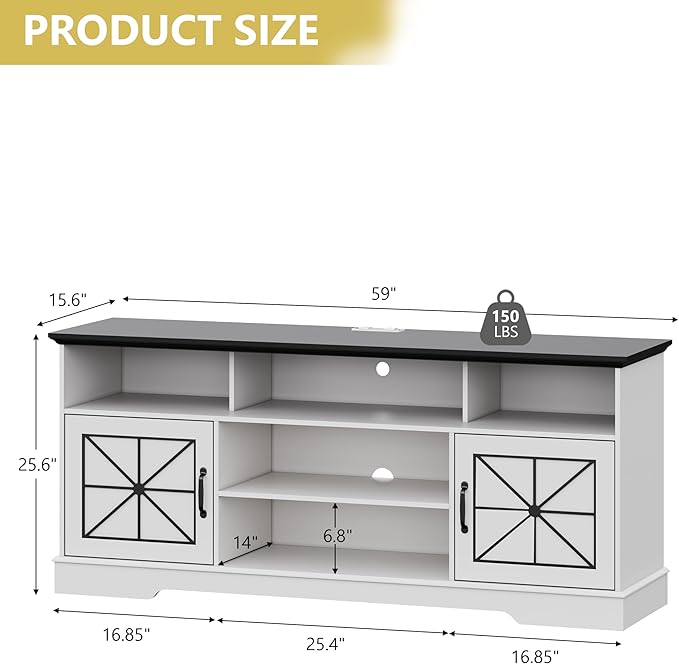 Xixini Farmhouse TV Stand for 65/60/55 Inch Tvs, Rustic Entertainment Center