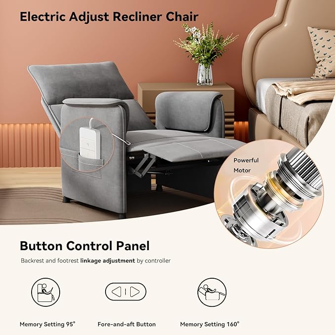 Recliner Chair，Electric Adjustable Chenille Recliner