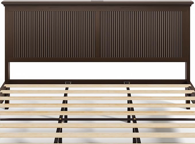 Lifezone King Bed Frame with Headboard, Solid Wood Bed Frame King Size with