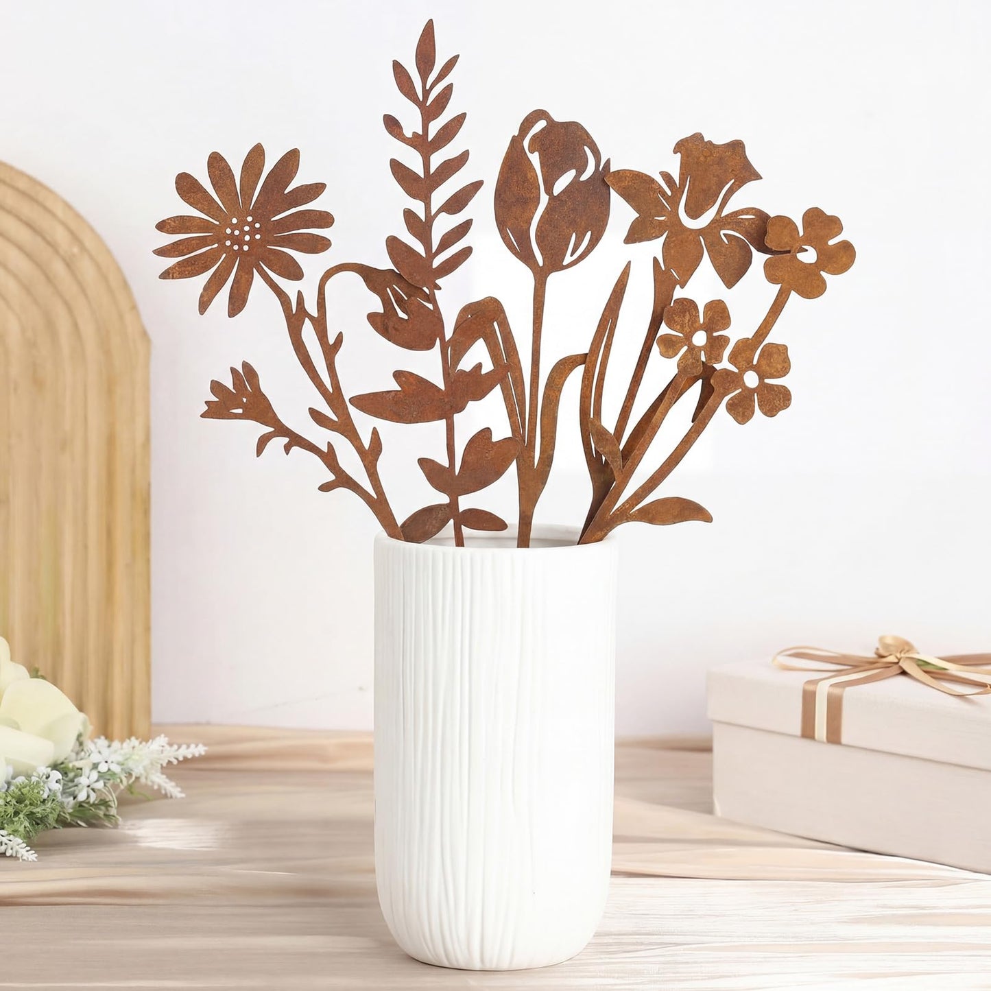 Otoolling 5 Pcs Rusty Metal Flowers and Plants, Rusty Rustic Metal Flowers Signs for Outside Yard Art Gift for Yard Decorative Garden Stakes Potted Plants Walkway and Garden