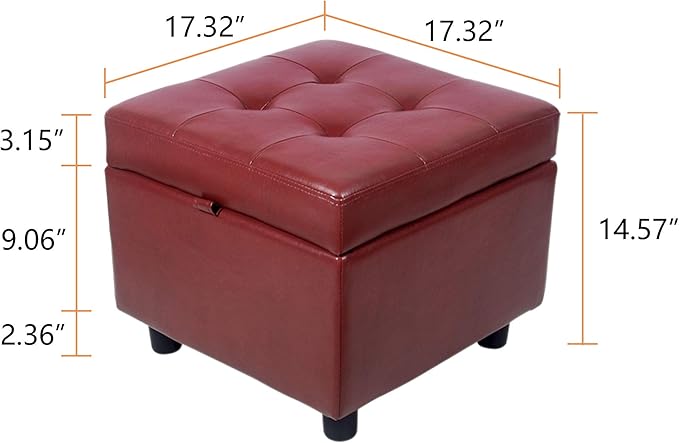 H&B Luxuries Tufted Leather Square Flip Top Storage Ottoman Cube Foot Rest