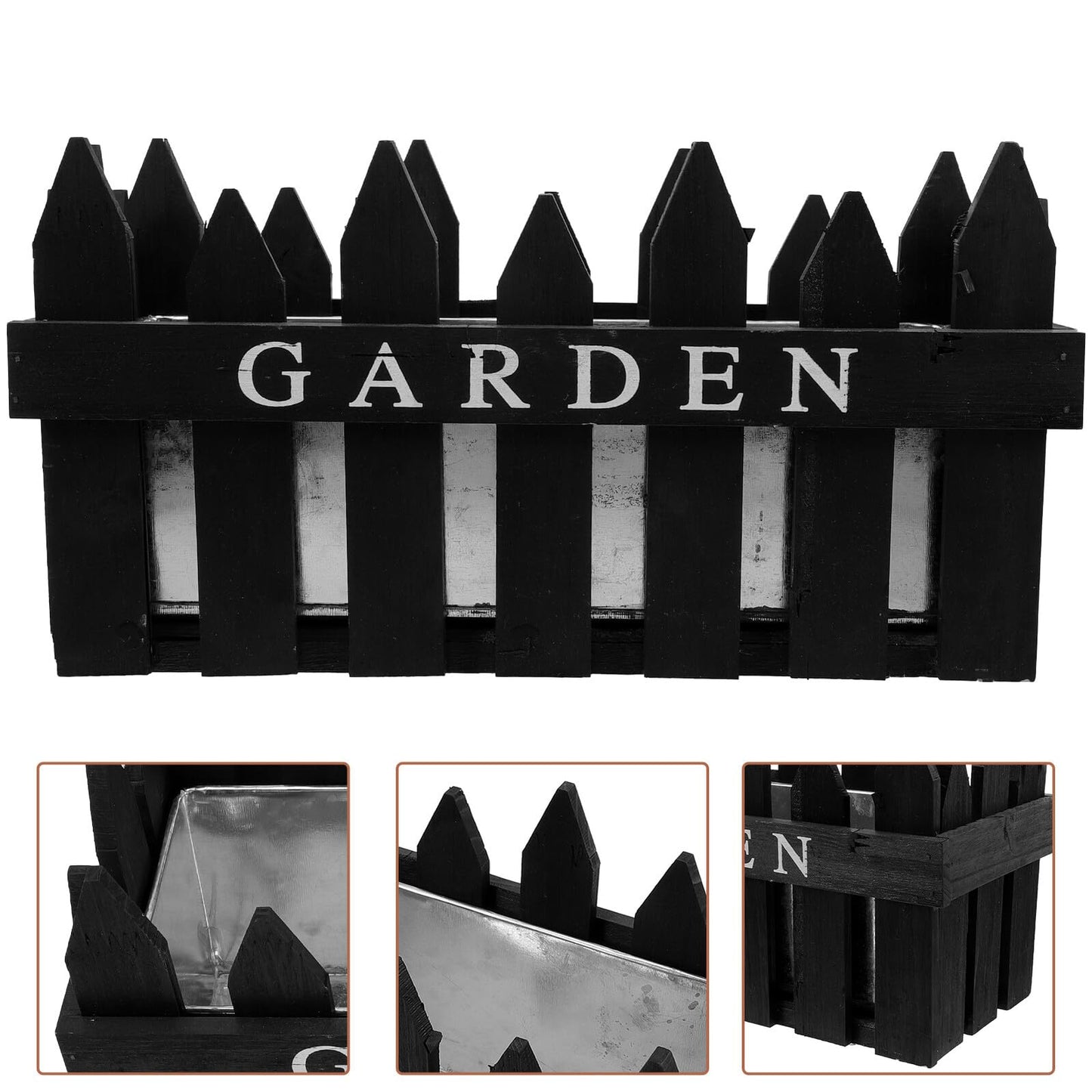 Angoily Creative Wooden Fence Flowerpot Planter Box for Balcony and Garden, Rectangular Black Wood Plant Container, Decorative Green Plant Pot for Outdoor Patio Use