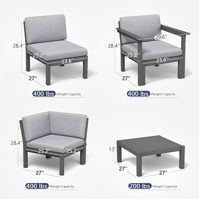 Stoog Modular L-Shaped Sectional Sofa Set, 8-Piece All-Weather Patio Furniture