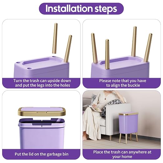 Procade 4 Gallon Bathroom Trash Can with Lid, Small Purple Garbage can with Pop-Up Lid and Legs, Tall Plastic Dog Proof Trash Bin,Narrow Waste Basket for Bedroom,Toilet, Office, rv, Living Room