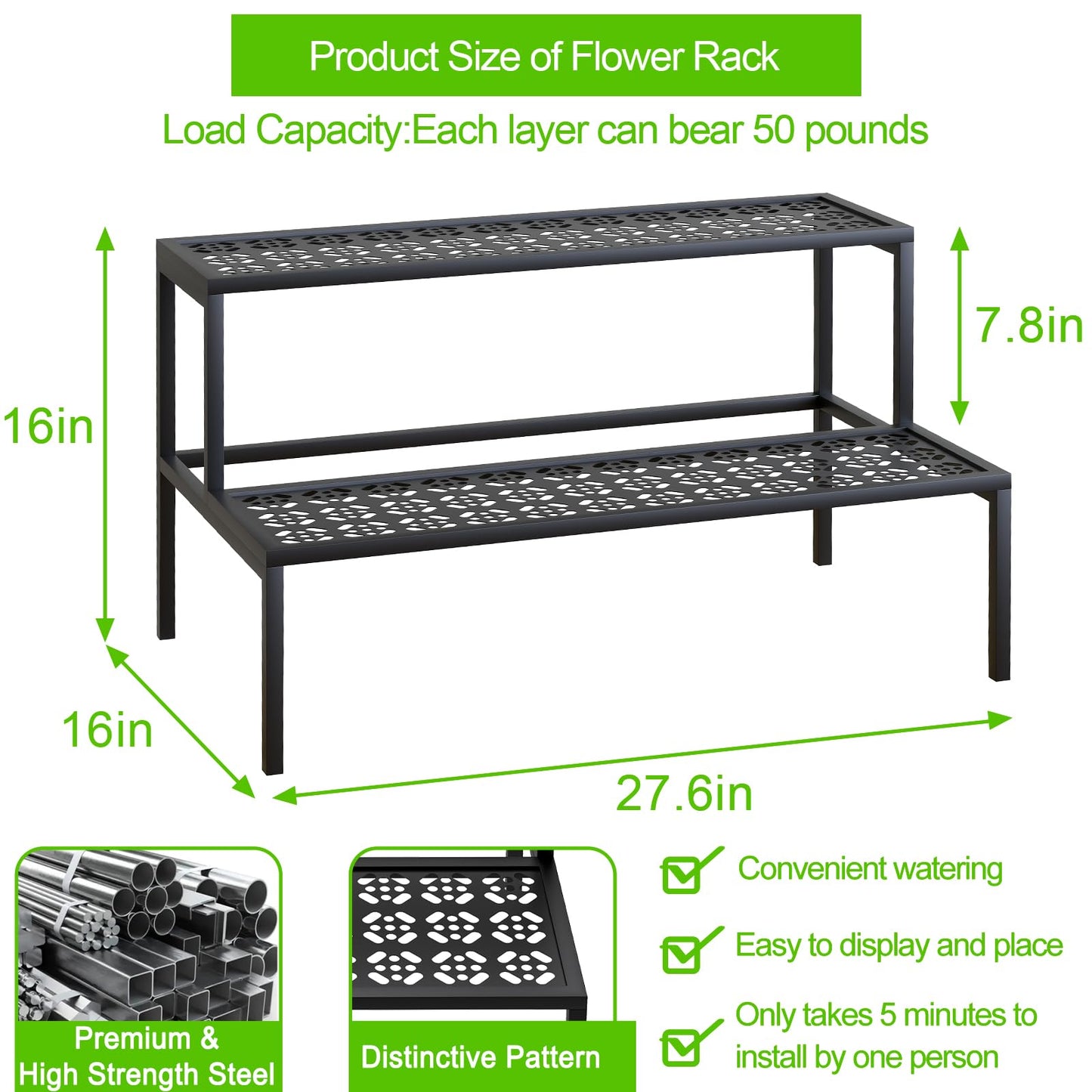 Metal Plant Stand Metal 2 Tier Potted Multiple Flower Pot Holder Plant Shelf Indoor Plants Multiple,Outdoor Heavy Duty Planter Display Shelving Unit for Patio Garden Corner Balcony Living Room(Black)