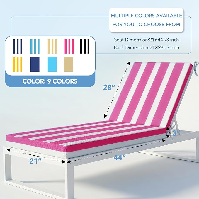 L'AGRATY Outdoor Lounge Chaise Cushion: 72x21x3 Inch Waterproof Lounge Chair