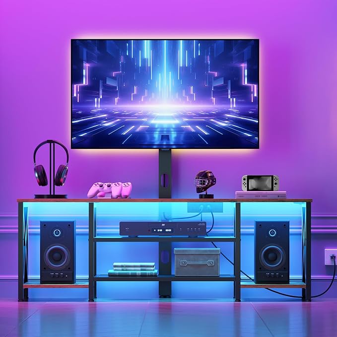 HOOBRO TV Stand with Mount and Power Outlet, LED Entertainment Center with