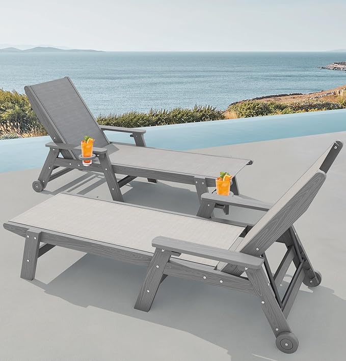 SERWALL Textilene Patio Chaise Lounge Chair, 5 Positions Adjustable Outdoor
