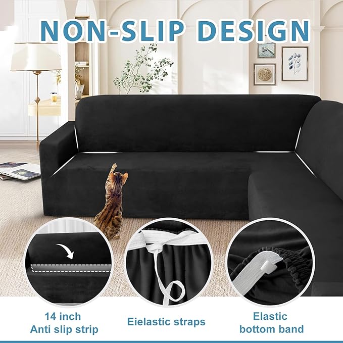 HDCAXKJ Corner Sectional Couch Covers Velvet Stretch L Shape Sofa Cover Soft