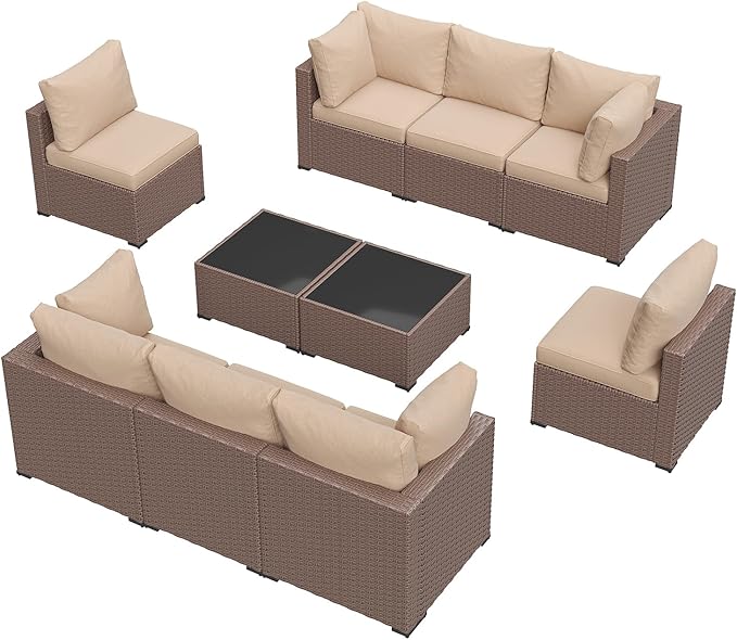 Aoxun 10 Piece Patio Furniture Set Wicker Rattan Patio Sectional Sofa Set