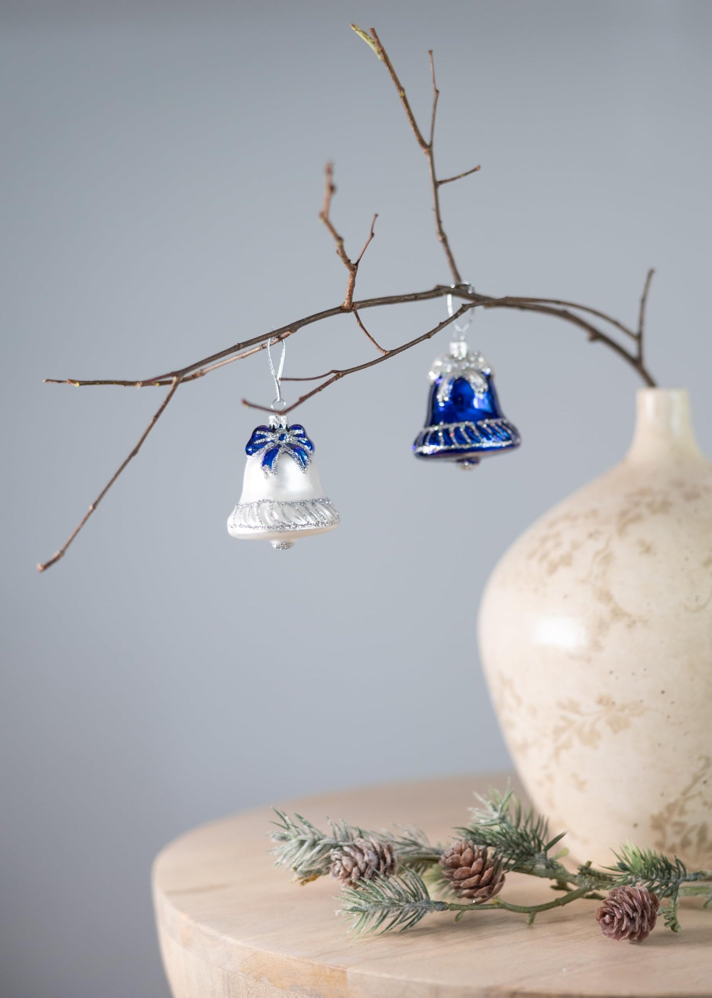 Polish Gallery Small Christmas Ornaments Blue Jingle Bell Handcrafted Mouth Blown Glass Christmas Ornaments in Bulk Small Ornaments for Crafts Made in Poland