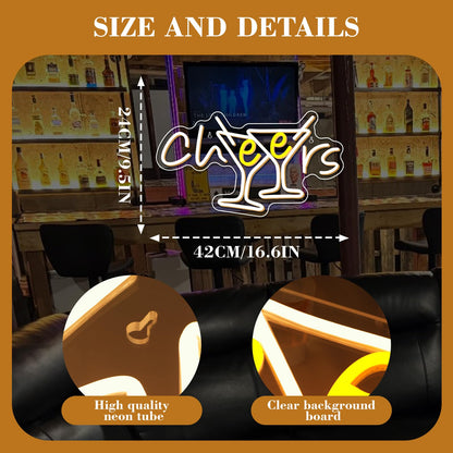 WX&YH Cheers Neon Sign Cocktails Bar Led Sign Cheers Neon Signs for Wall Decor Cocktails Glass Neon Lights Signs for Home Pub Party Club Restaurant Shop Bar Lights Decor Gifts