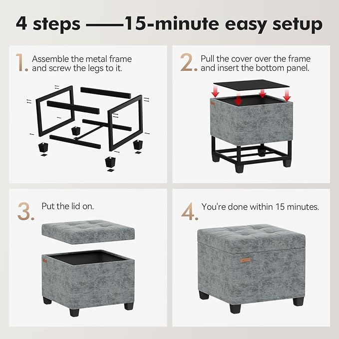 ABHENG Chenille Cover Steel Frame Ottoman