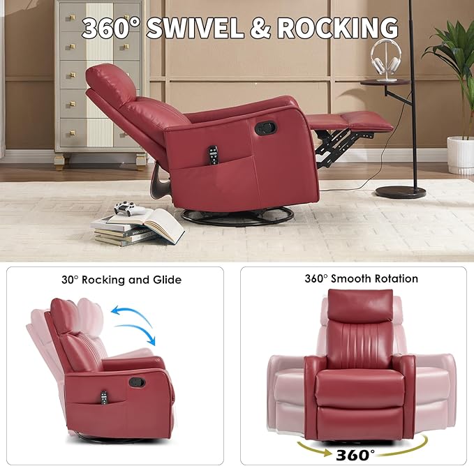 Trustyue Swivel Rocker Recliner Chair, 360° Swivel Recliner