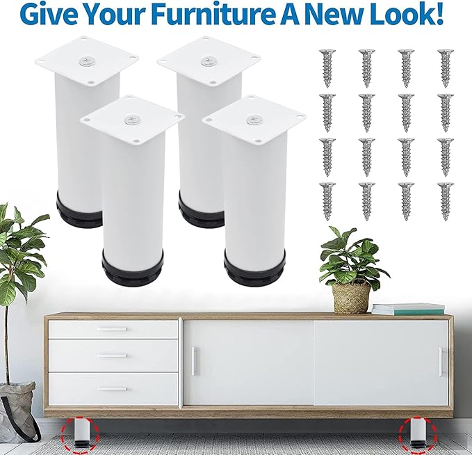 6 Inch Metal Furniture Legs Stainless Steel Adjustable Legs White Metal Legs