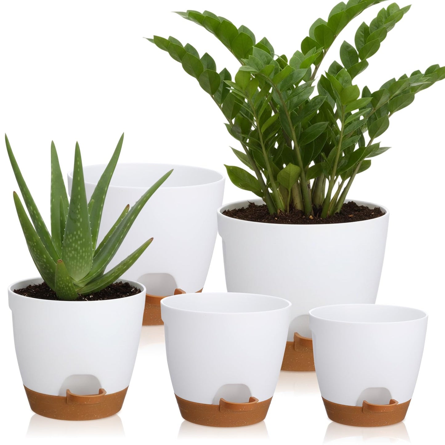MSHHDK 5pcs Large Self Watering Pots for Indoor Plastic Planters Set Plastic Flower Pots with Multi Mesh Drainage Holes and Water Level Indicator & Deep Reservoir for Outdoor Garden Plants Flowers