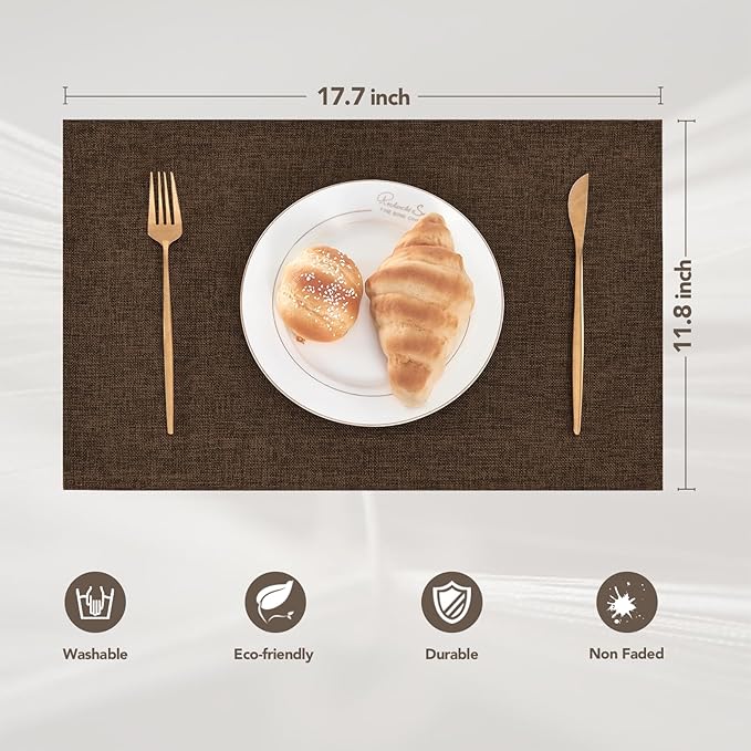 BALCONY & FALCON Faux Linen Placemats Set of 4 Washable Place Mats Heat